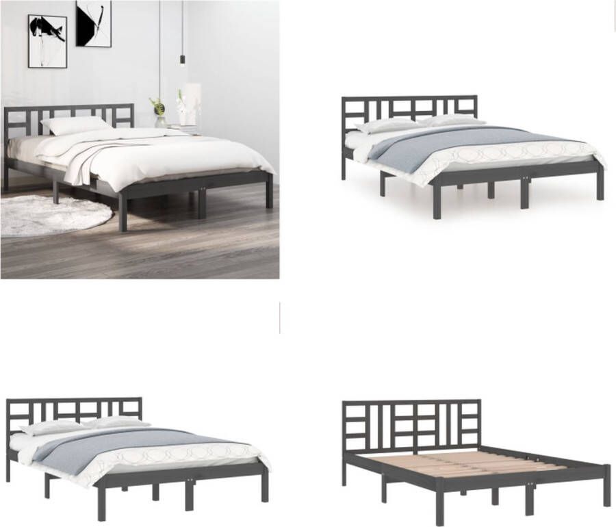 VidaXL Bedframe massief hout grijs 140x190 cm Bedframe Bedframes Tweepersoonsbed Bed
