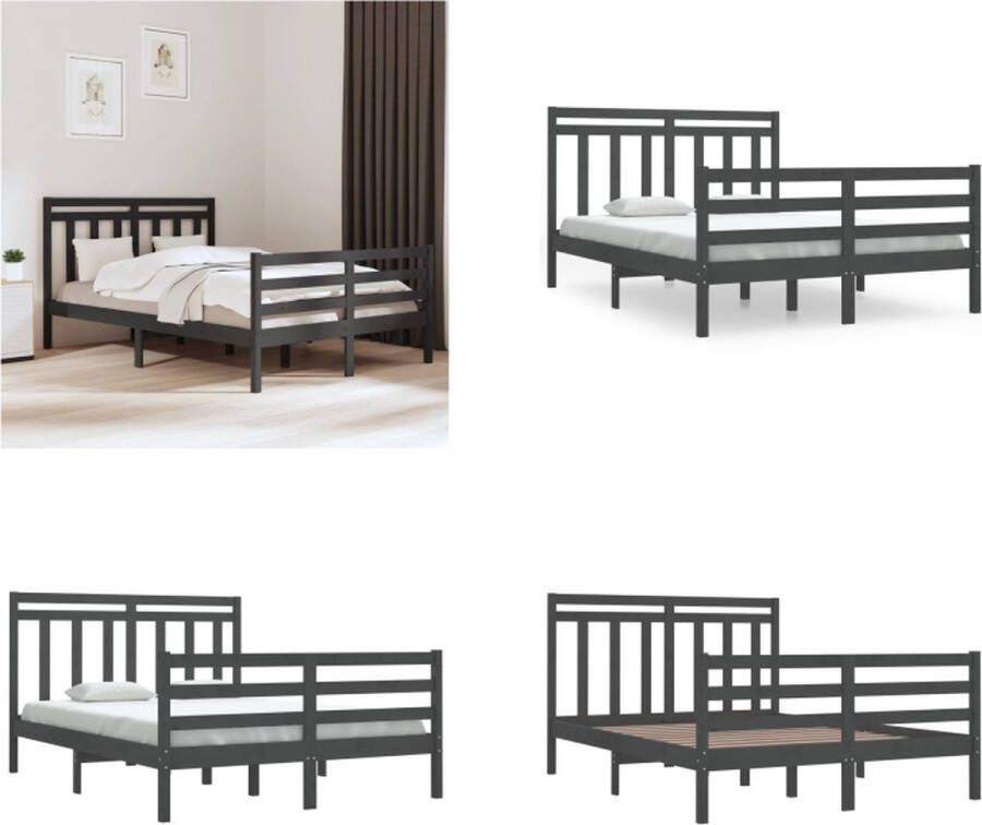 VidaXL Bedframe massief hout grijs 140x190 cm Bedframe Bedframes Tweepersoonsbed Bed