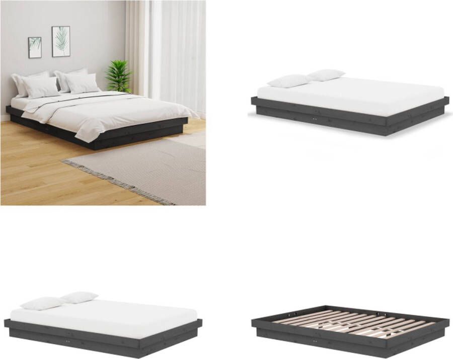 VidaXL Bedframe massief hout grijs 140x190 cm Bedframe Bedframes Tweepersoonsbed Bed