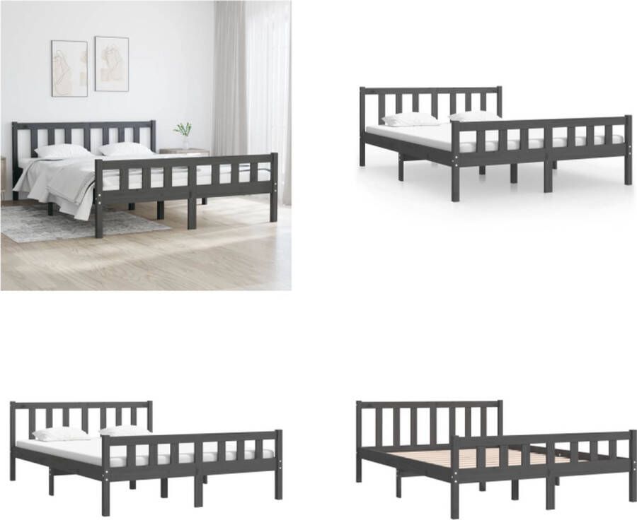 VidaXL Bedframe massief hout grijs 140x190 cm Bedframe Bedframes Tweepersoonsbed Bed