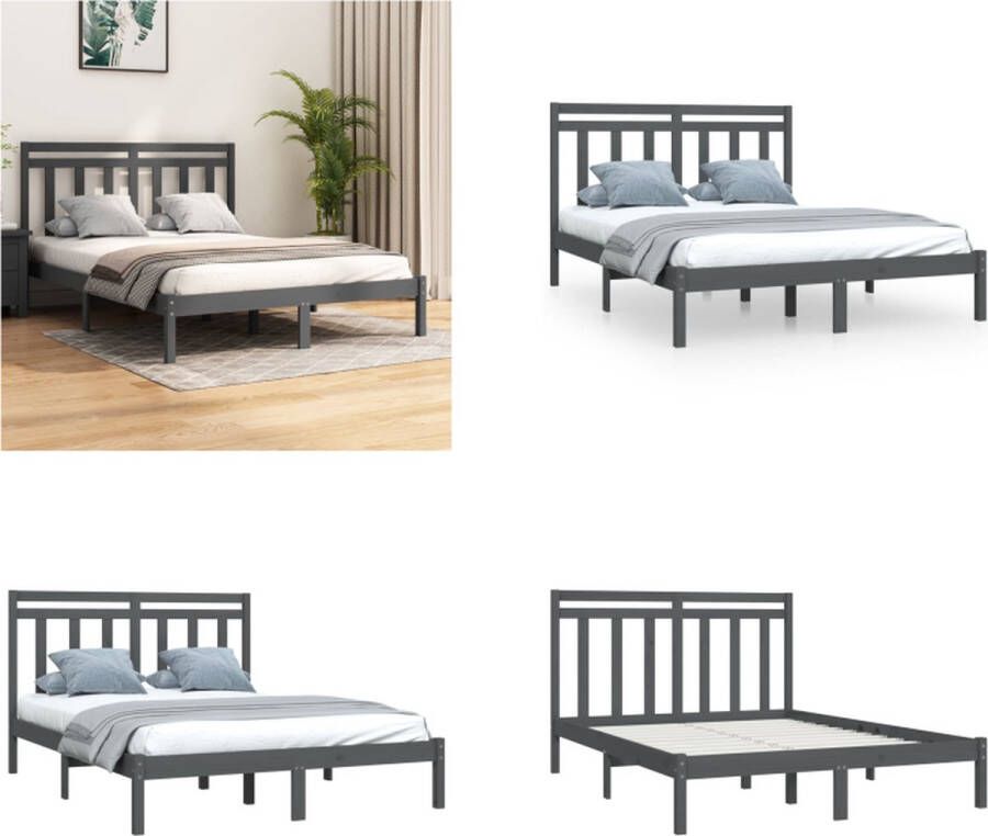 VidaXL Bedframe massief hout grijs 140x190 cm Bedframe Bedframes Tweepersoonsbed Bed