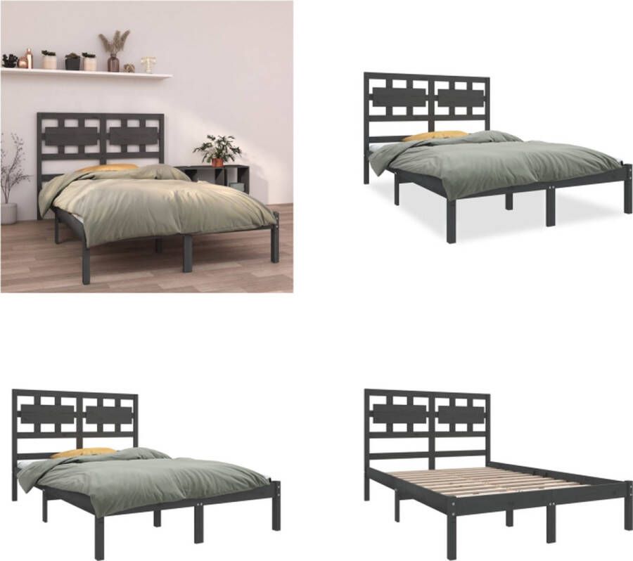 VidaXL Bedframe massief hout grijs 140x190 cm Bedframe Bedframes Tweepersoonsbed Bed