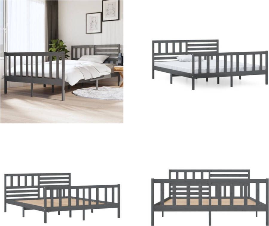 VidaXL Bedframe massief hout grijs 140x190 cm Bedframe Bedframes Tweepersoonsbed Bed