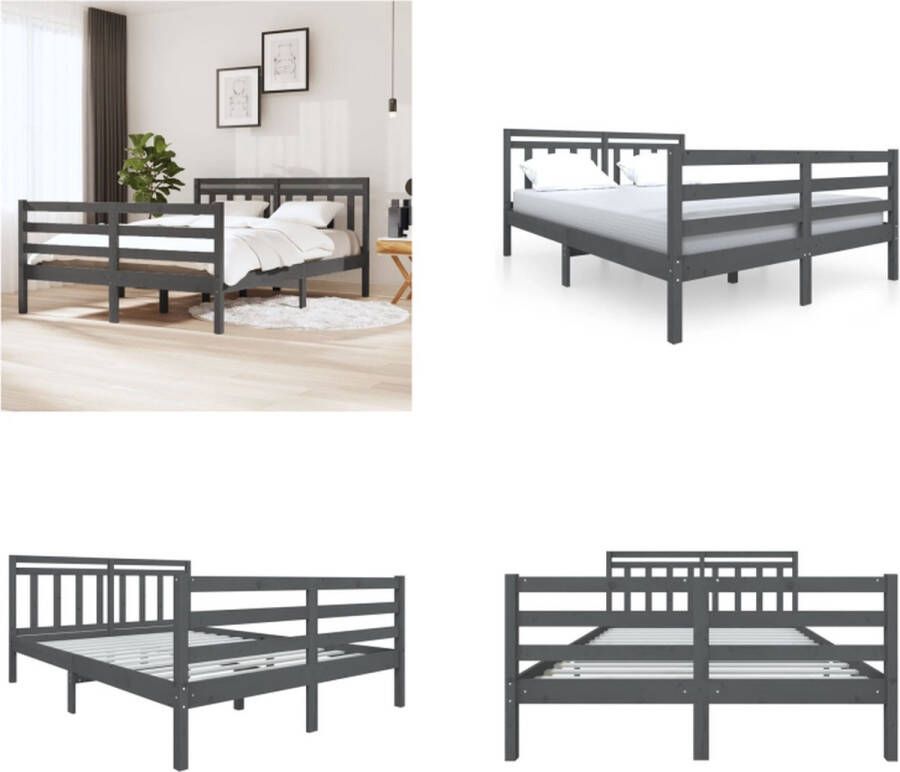 VidaXL Bedframe massief hout grijs 140x190 cm Bedframe Bedframes Tweepersoonsbed Bed