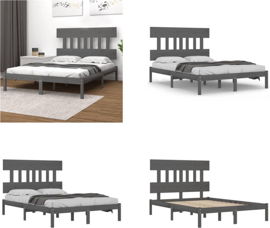 VidaXL Bedframe massief hout grijs 140x190 cm Bedframe Bedframes Tweepersoonsbed Bed