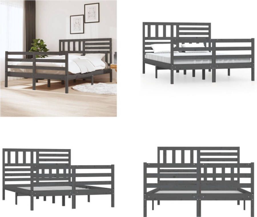 VidaXL Bedframe massief hout grijs 140x190 cm Bedframe Bedframes Tweepersoonsbed Bed