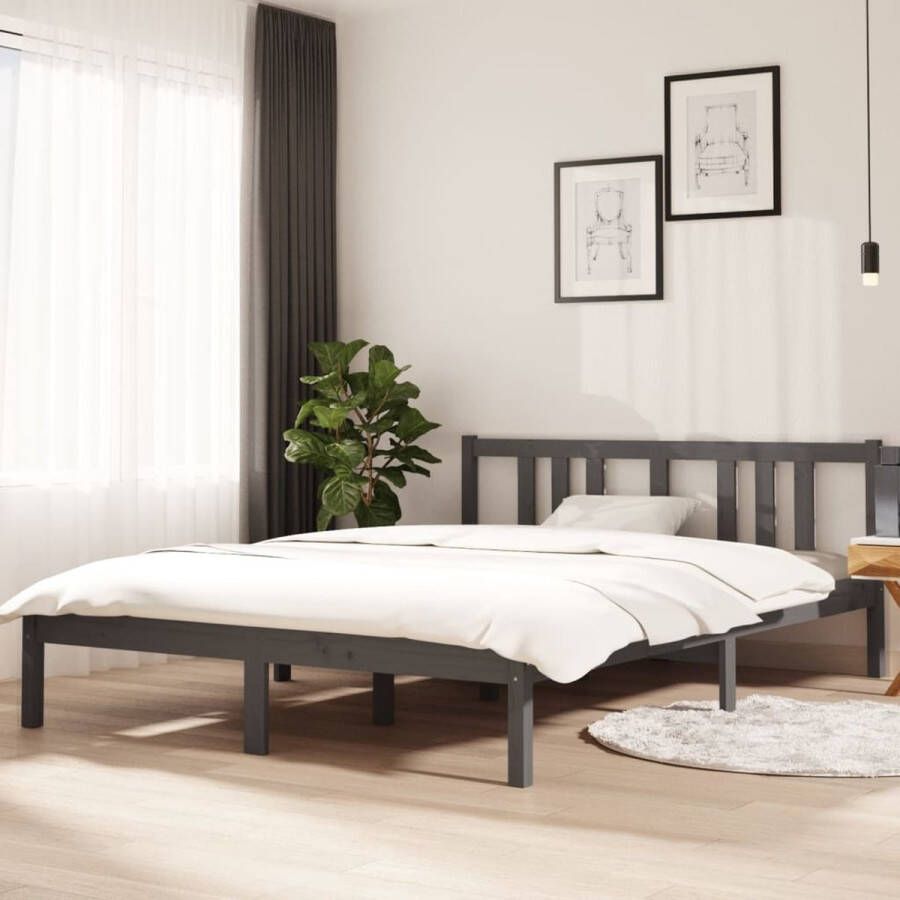 VidaXL -Bedframe-massief-hout-grijs-140x200-cm - Foto 1