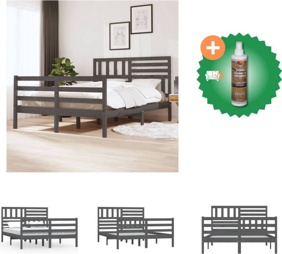 VidaXL Houten Bedframe Grijs 140 x 200 cm Massief Grenenhout Stabiel en Comfortabel Bed Inclusief Houtreiniger en verfrisser