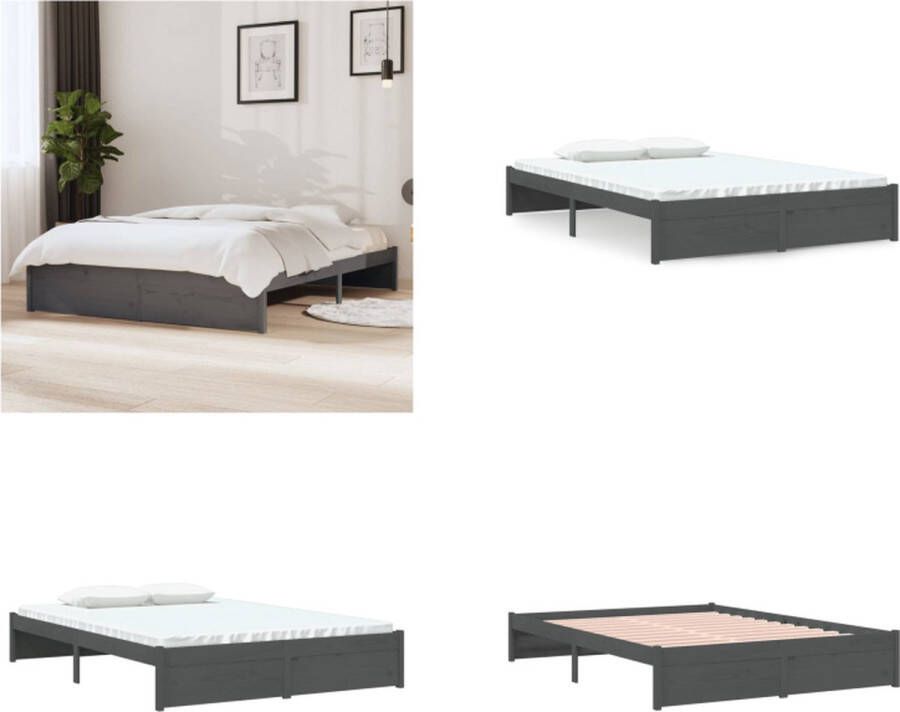 VidaXL Bedframe massief hout grijs 140x200 cm Bedframe Bedframes Bed Bedbodem