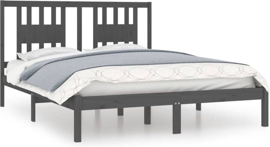 VidaXL -Bedframe-massief-hout-grijs-150x200-cm-5FT-King-Size