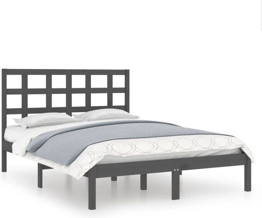VidaXL -Bedframe-massief-hout-grijs-150x200-cm-5FT-King-Size