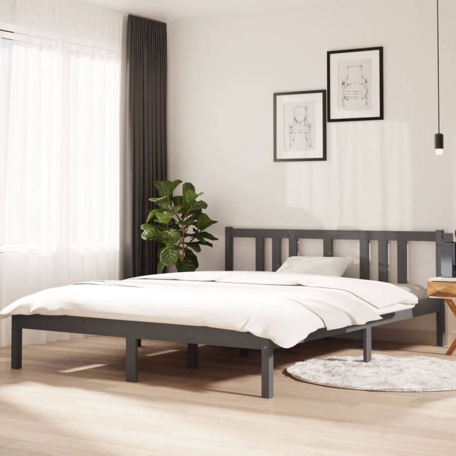VidaXL -Bedframe-massief-hout-grijs-150x200-cm-5FT-King-Size - Foto 1