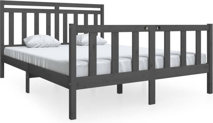 VidaXL -Bedframe-massief-hout-grijs-150x200-cm-5FT-King-Size