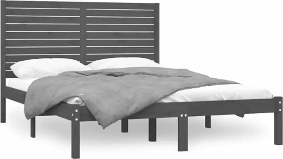 VIDAXL Bedframe massief hout grijs 150x200 cm 5FT King Size - Foto 2