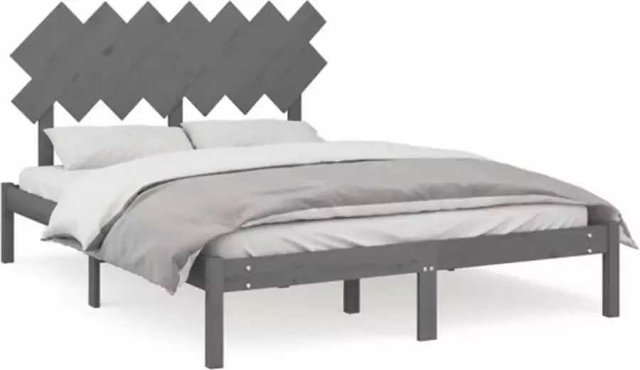 VidaXL -Bedframe-massief-hout-grijs-150x200-cm-5FT-King-Size