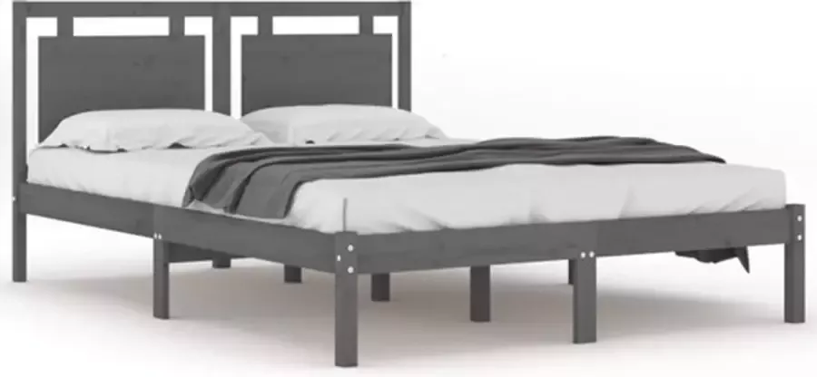 VidaXL -Bedframe-massief-hout-grijs-150x200-cm-5FT-King-Size