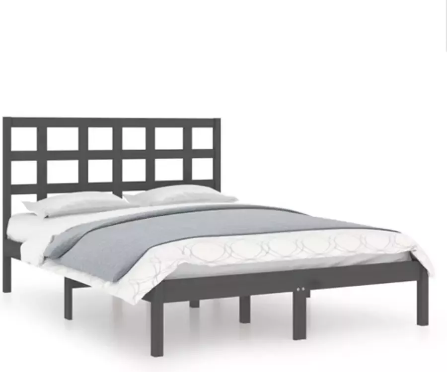 VidaXL -Bedframe-massief-hout-grijs-150x200-cm-5FT-King-Size - Foto 2