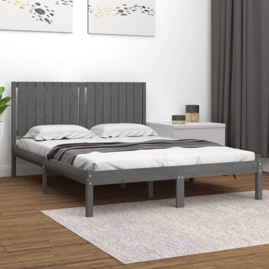 VidaXL -Bedframe-massief-hout-grijs-150x200-cm-5FT-King-Size - Foto 1