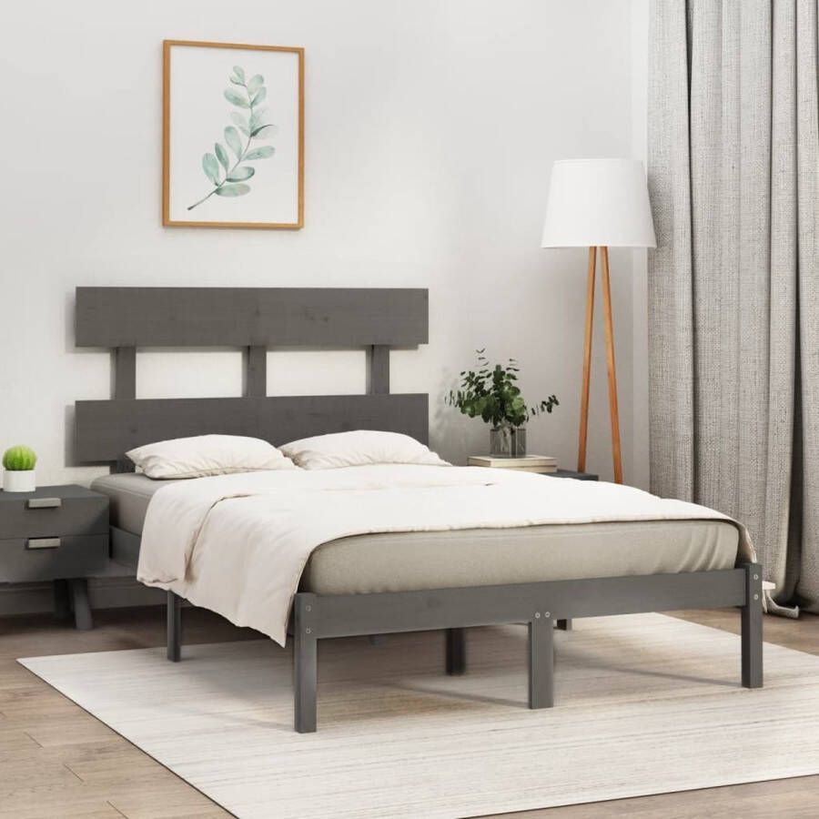 VidaXL -Bedframe-massief-hout-grijs-150x200-cm-5FT-King-Size - Foto 1