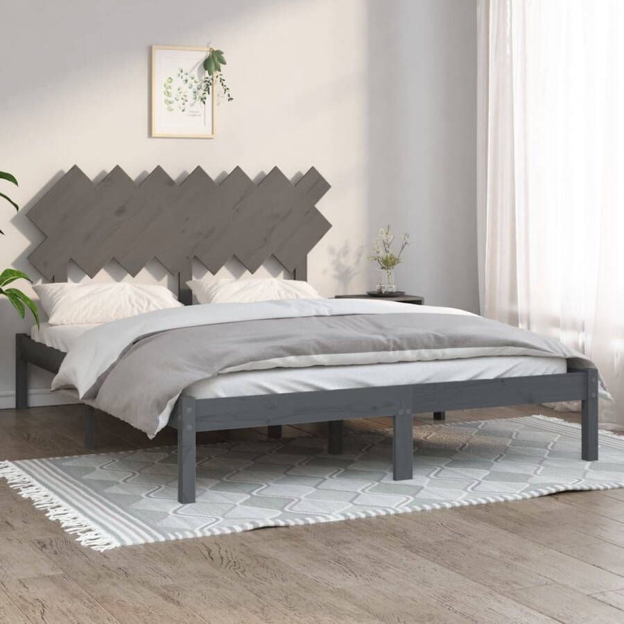 VidaXL -Bedframe-massief-hout-grijs-150x200-cm-5FT-King-Size - Foto 1