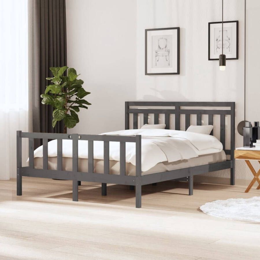 VidaXL -Bedframe-massief-hout-grijs-150x200-cm-5FT-King-Size - Foto 3