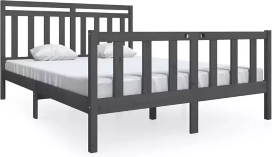 VidaXL -Bedframe-massief-hout-grijs-150x200-cm-5FT-King-Size - Foto 7