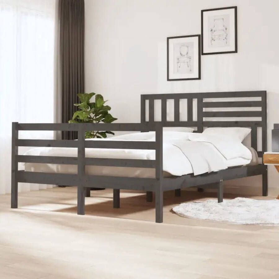 VidaXL -Bedframe-massief-hout-grijs-160x200-cm - Foto 1