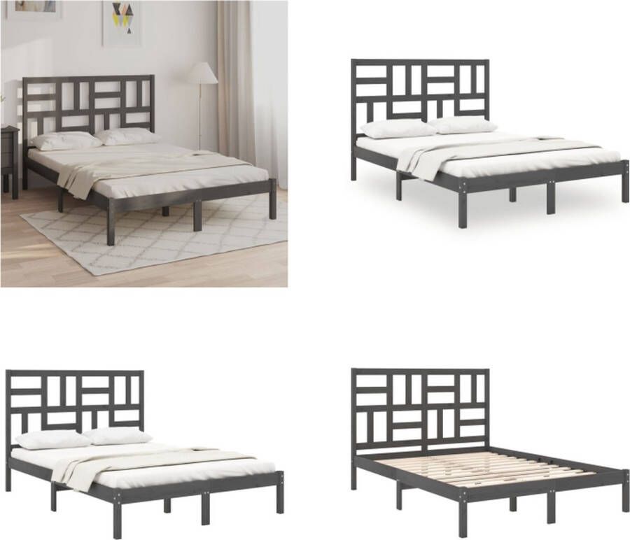 VidaXL Bedframe massief hout grijs 160x200 cm Bedframe Bedframes Bed Bedbodem