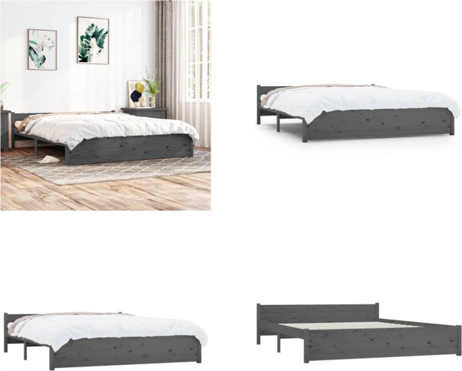 VidaXL Bedframe massief hout grijs 160x200 cm Bedframe Bedframes Bed Bedbodem