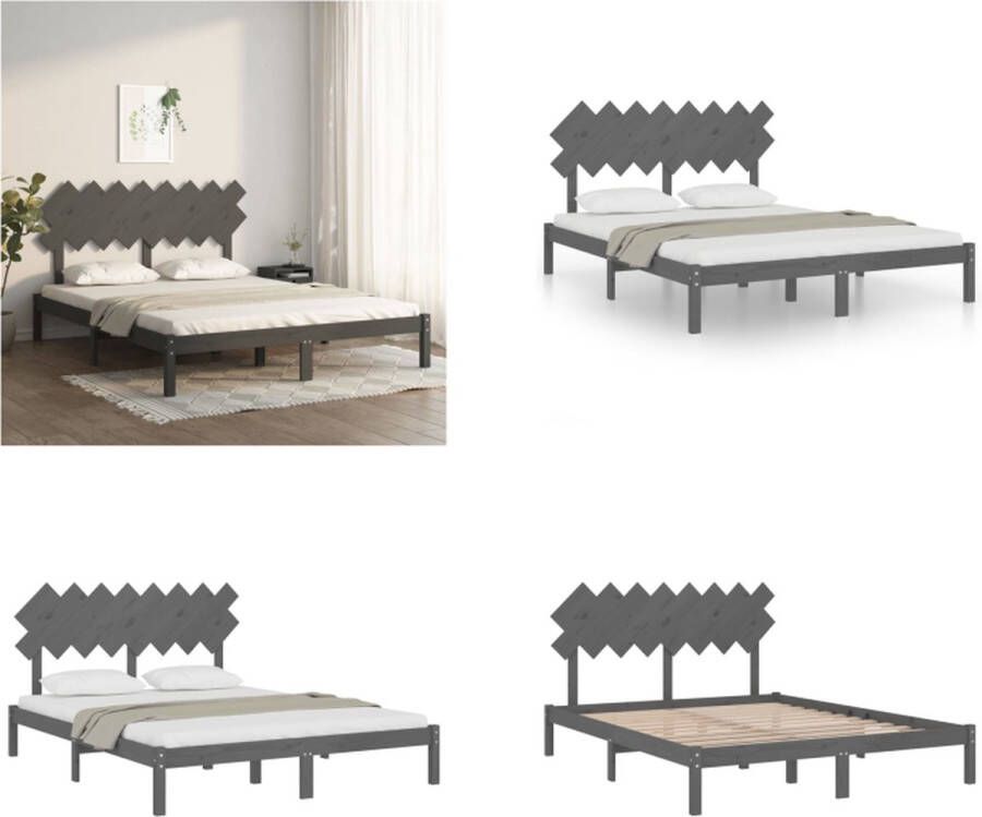 VidaXL Bedframe massief hout grijs 160x200 cm Bedframe Bedframes Bed Bedbodem