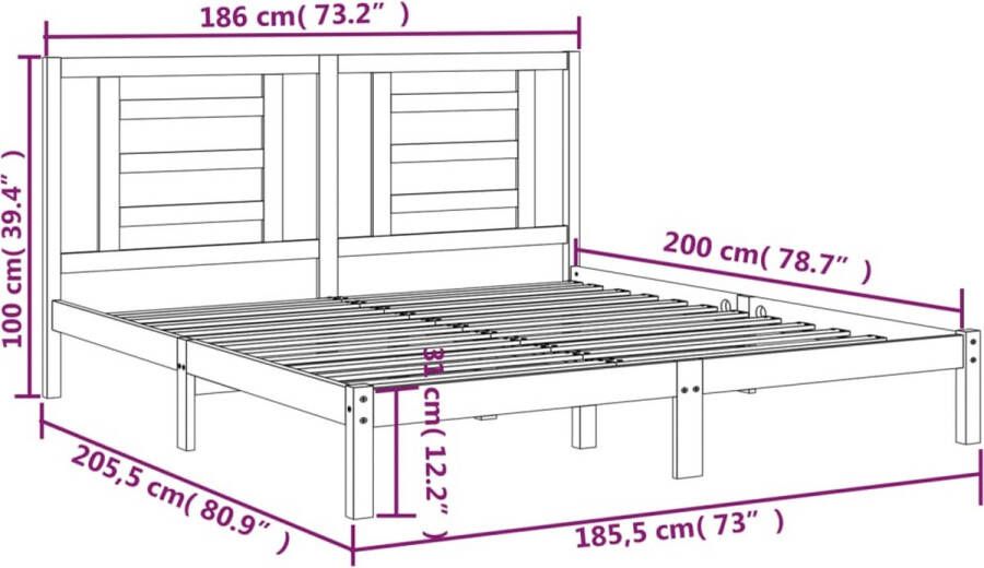 VidaXL -Bedframe-massief-hout-grijs-180x200-cm-6FT-Super-King - Foto 2