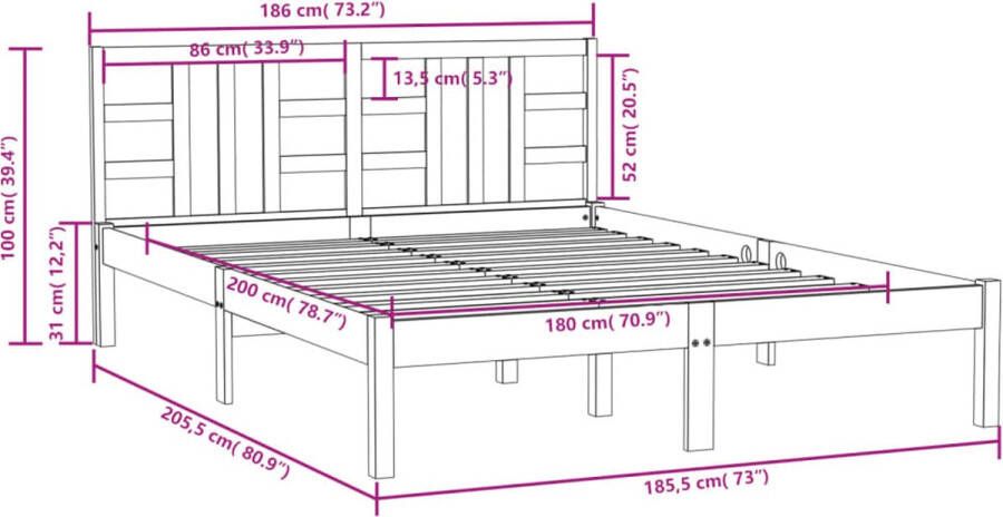 VidaXL -Bedframe-massief-hout-grijs-180x200-cm-6FT-Super-King - Foto 2