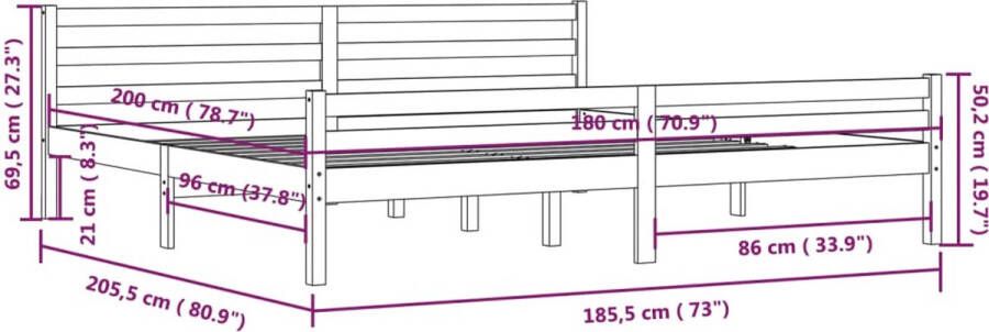 vidaXL -Bedframe-massief-hout-grijs-180x200-cm-6FT-Super-King