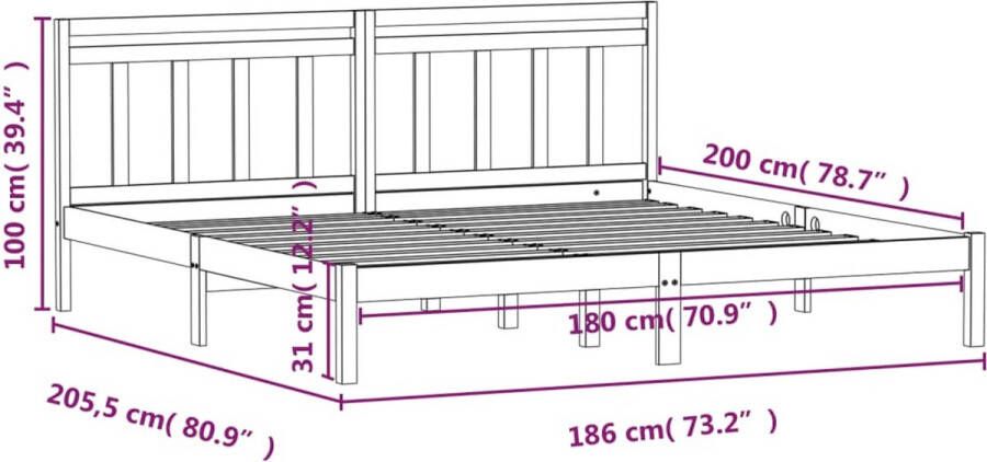 VidaXL -Bedframe-massief-hout-grijs-180x200-cm-6FT-super-king