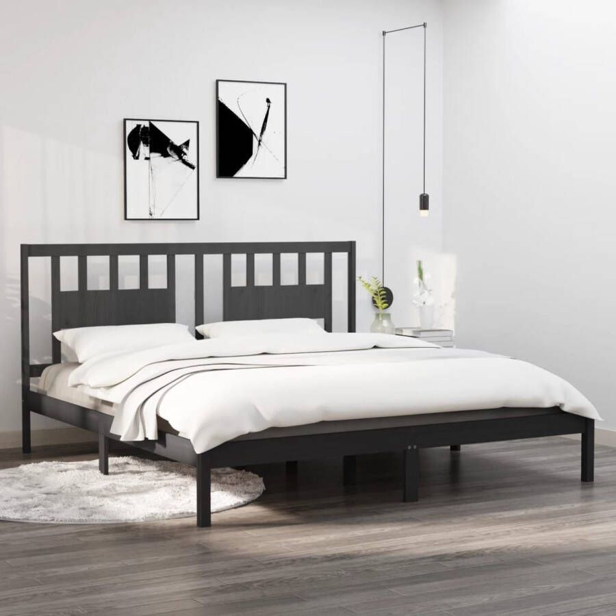 VidaXL -Bedframe-massief-hout-grijs-180x200-cm-6FT-Super-King - Foto 1