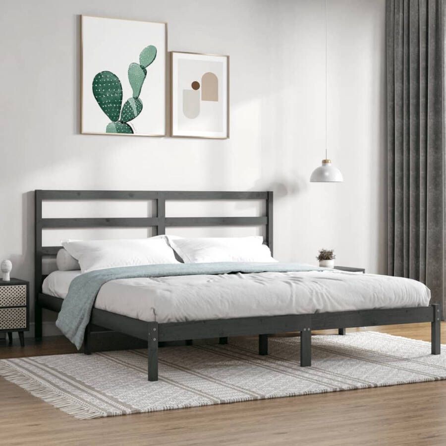 VidaXL -Bedframe-massief-hout-grijs-180x200-cm-6FT-Super-King - Foto 1
