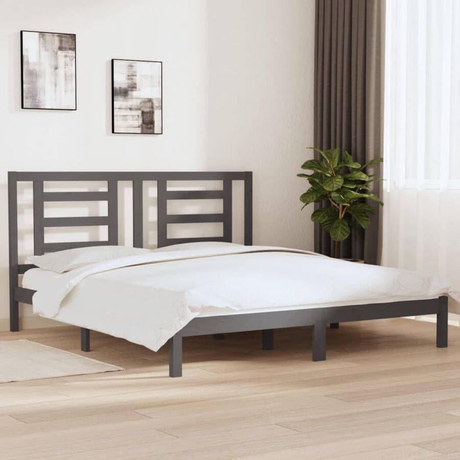 VidaXL -Bedframe-massief-hout-grijs-180x200-cm-6FT-Super-King - Foto 1