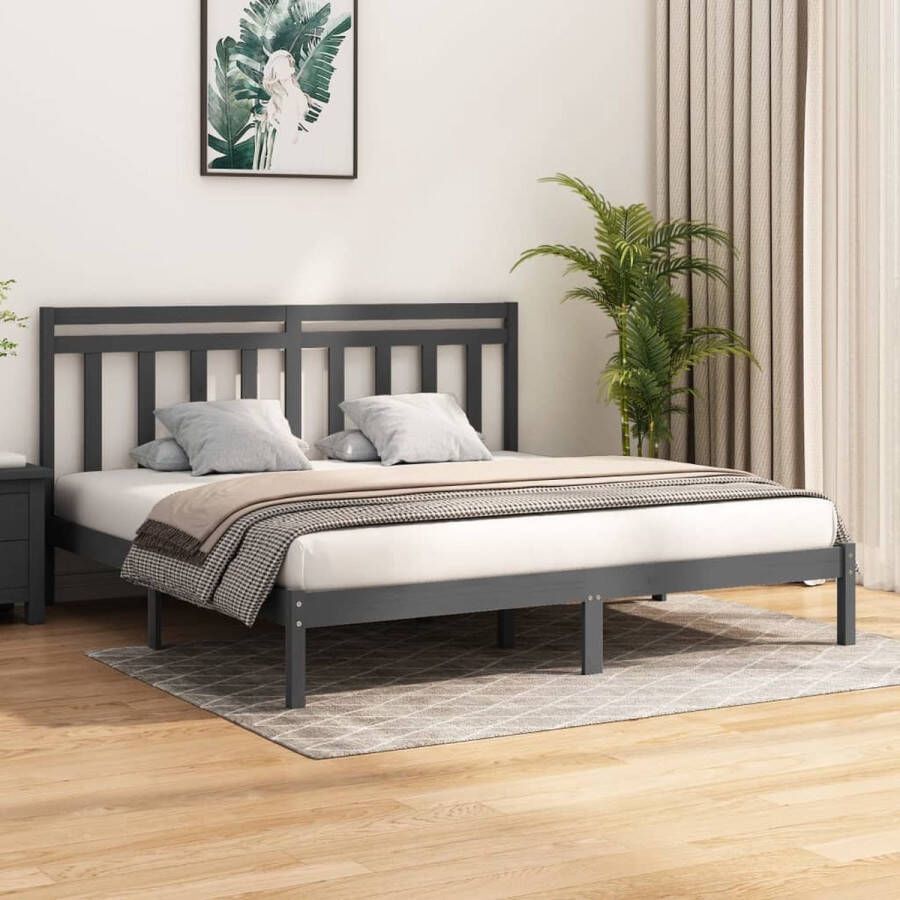 VidaXL -Bedframe-massief-hout-grijs-180x200-cm-6FT-Super-King - Foto 1