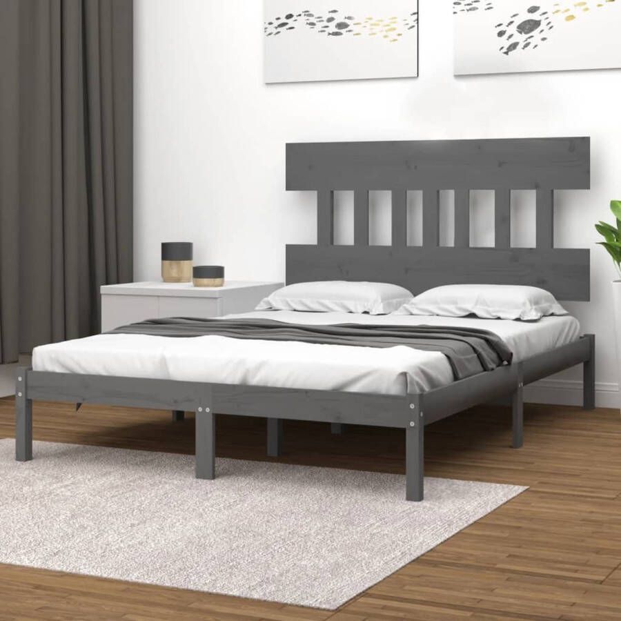 VidaXL -Bedframe-massief-hout-grijs-180x200-cm-6FT-Super-King - Foto 1