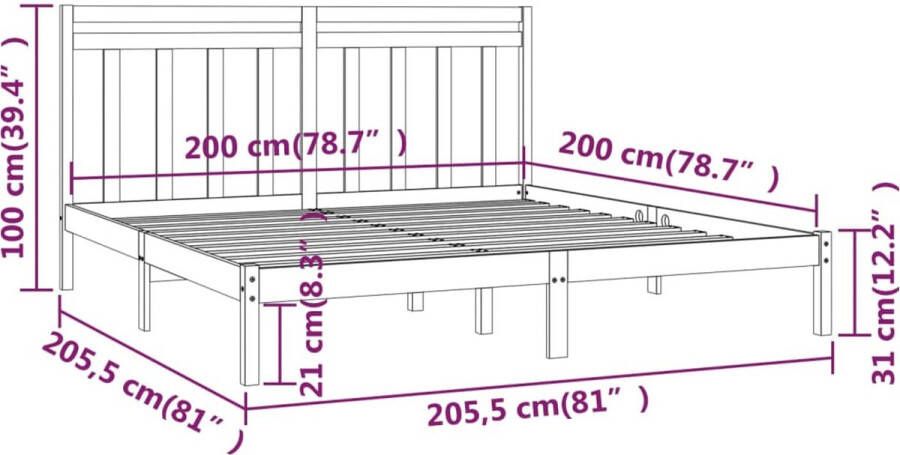 VidaXL -Bedframe-massief-hout-grijs-200x200-cm - Foto 2