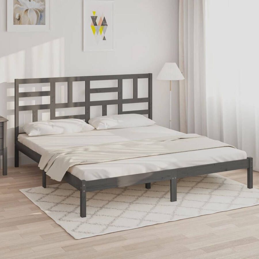 VidaXL -Bedframe-massief-hout-grijs-200x200-cm - Foto 1