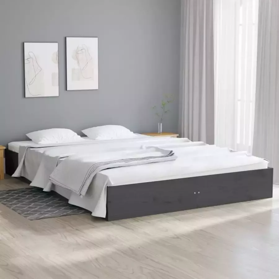 VidaXL -Bedframe-massief-hout-grijs-200x200-cm - Foto 4