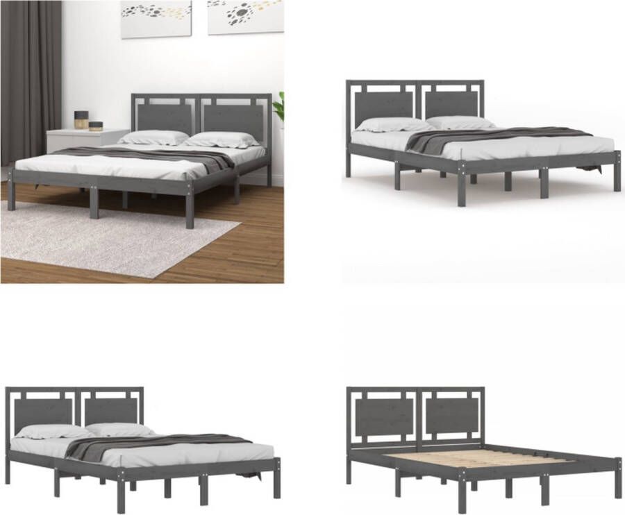 VidaXL Bedframe massief hout grijs 200x200 cm Bedframe Bedframes Tweepersoonsbed Bed - Foto 2