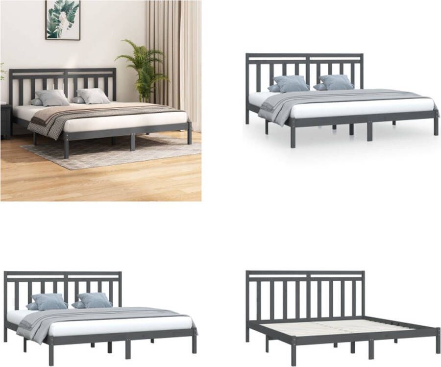 VidaXL Bedframe massief hout grijs 200x200 cm Bedframe Bedframes Tweepersoonsbed Bed