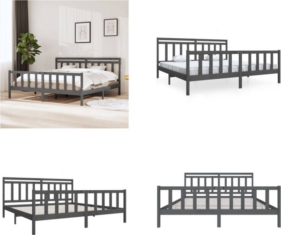 VidaXL Bedframe massief hout grijs 200x200 cm Bedframe Bedframes Tweepersoonsbed Bed - Foto 2