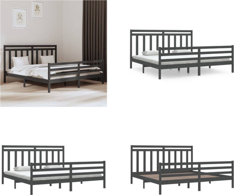 VidaXL Bedframe massief hout grijs 200x200 cm Bedframe Bedframes Tweepersoonsbed Bed - Foto 2