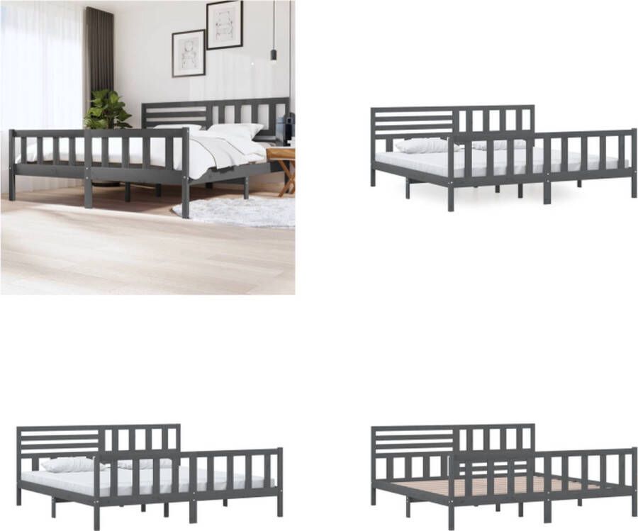 VidaXL Bedframe massief hout grijs 200x200 cm Bedframe Bedframes Tweepersoonsbed Bed