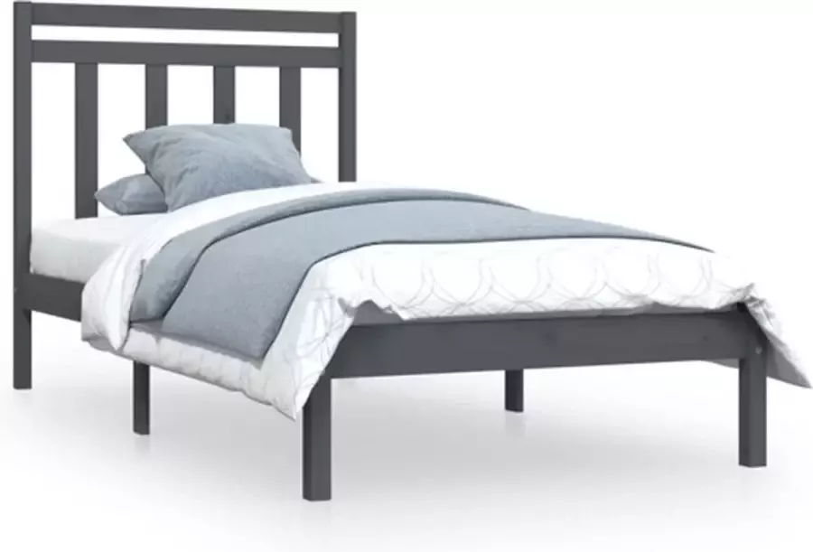 VIDAXL Bedframe massief hout grijs 75x190 cm 2FT6 Small Single - Foto 2