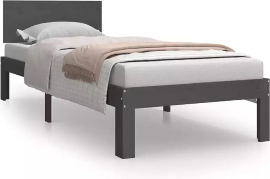VidaXL Bedframe massief hout grijs 75x190 cm 2FT6 Small Single - Foto 3