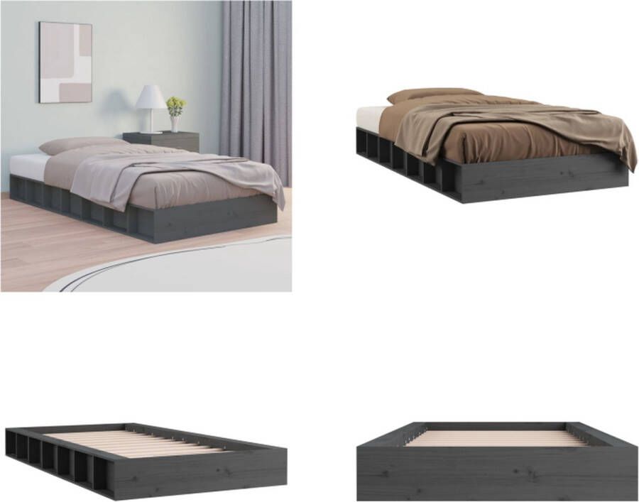 VidaXL Bedframe massief hout grijs 75x190 cm 2FT6 Small Single Bedframe Bedframes Bed Bedbodem